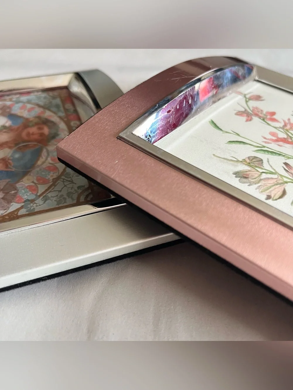 Silver & Rose Tone Resin Picture Photo Frames w/ Fine Art Prints-Set of 2